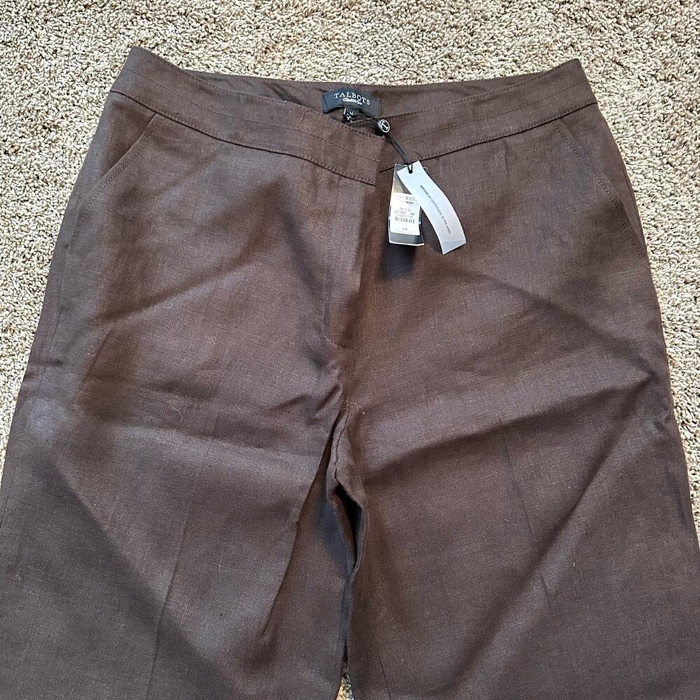 Talbots Brown Women’s 14 Heritage wide leg Pure Irish Linen pant ☘️ 👖 NWT - Picture 2 of 15